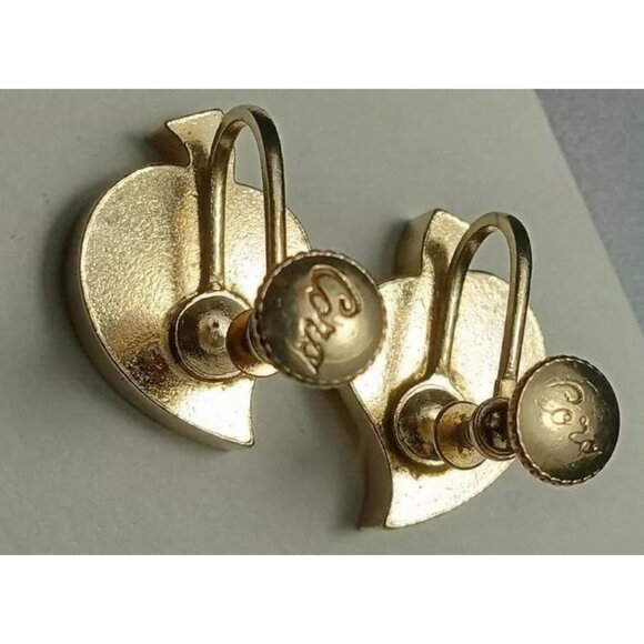 CORO Signed Vintage Gold-Tone Spade Earrings Card Suit  Pair Woman Screw-Back 3D - Picture 8 of 8